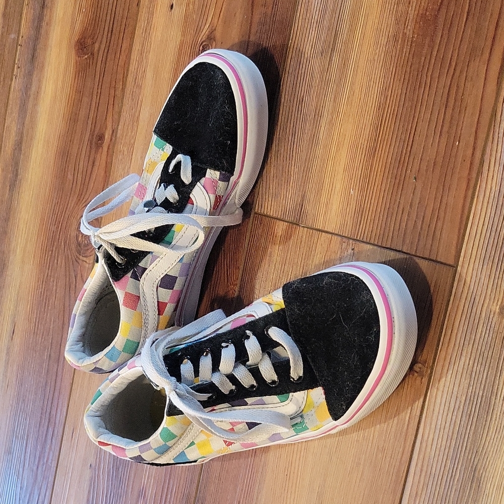Vans multi colored checkard and black